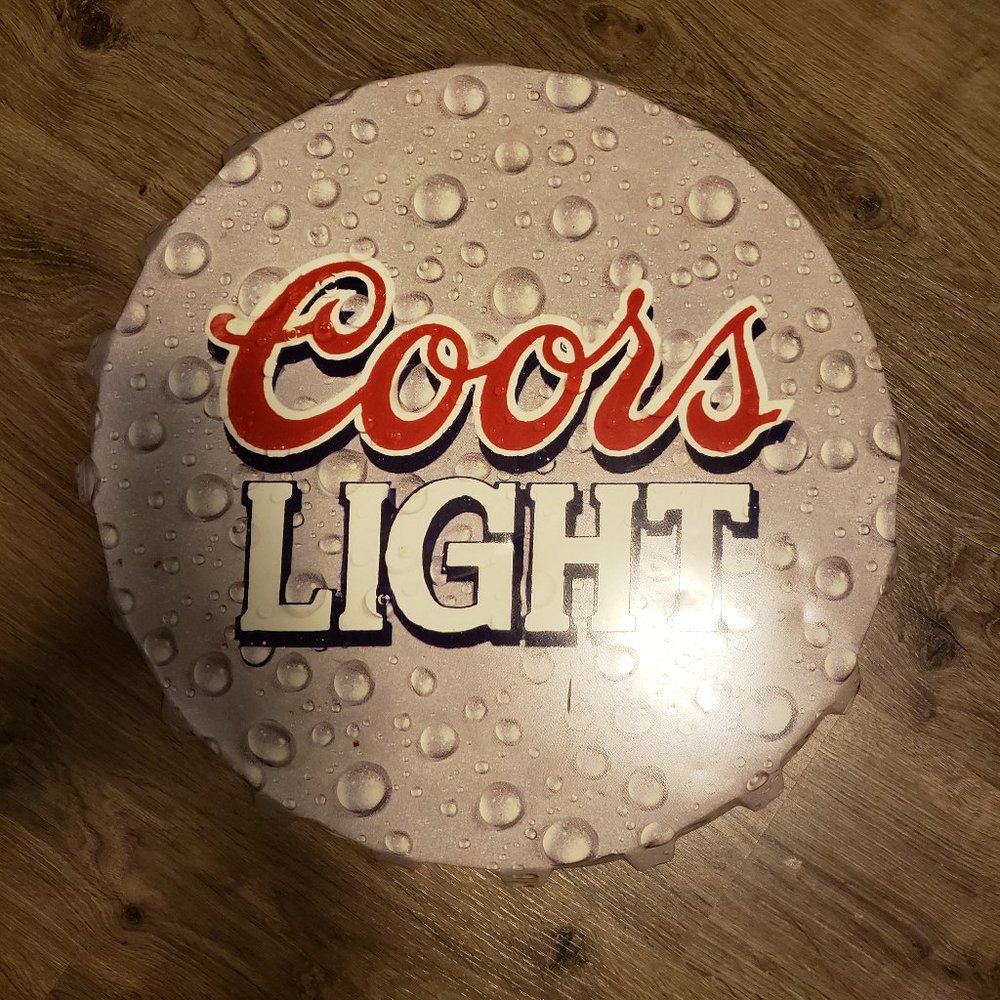 Vintage Coors Light metal bottle cap sign